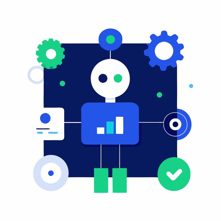 Vector an illustration of an aigenerated system it consists of a blue robot with a white head and arms