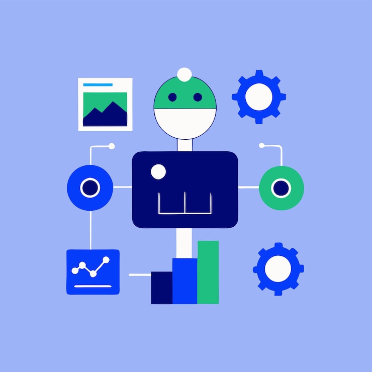 Vector an illustration of an aigenerated system it consists of a blue robot with a white head and arms
