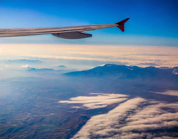 Vector illustration of airplane in the clouds