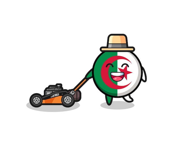 芝刈り機のかわいいデザインを使用したアルジェリアの旗のキャラクターのイラスト