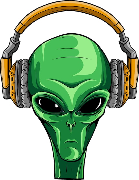 illustration of Alien head with headphones