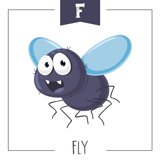 Illustration of alphabet letter f and fly