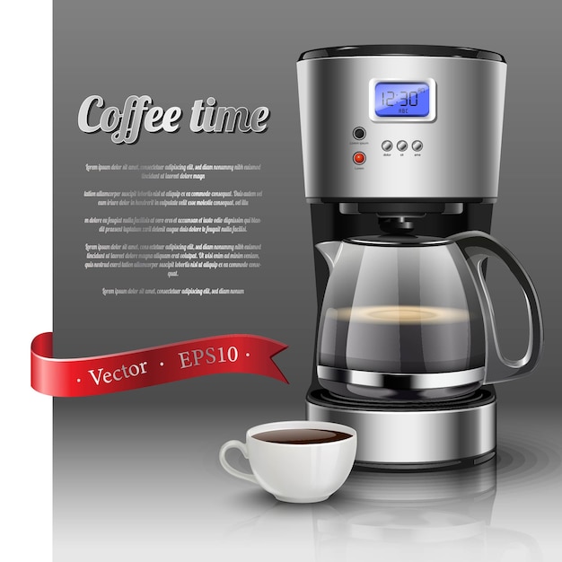 커피 컵과 미국 드립 커피 머신의 그림.