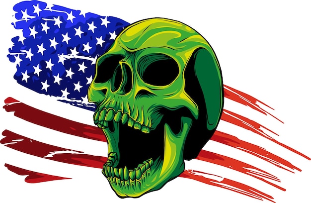 illustration of American flag with skull