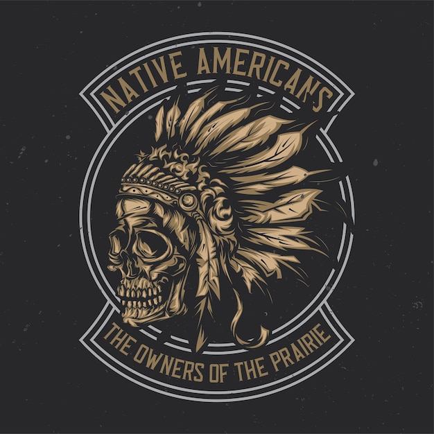 Vector illustration of american indian chief skull with