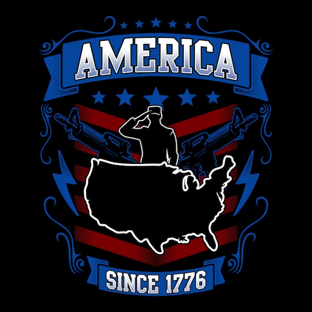 Illustration american with map and ornament docorative