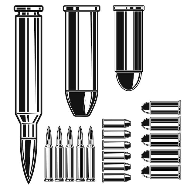 Illustration of ammunition and bullets isolated on white background Design element for poster card banner logo label sign badge t shirt Vector illustration