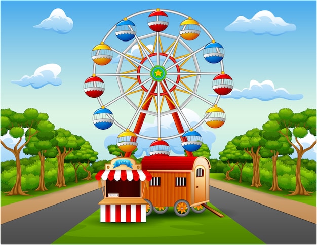 Illustration of amusement park with nature landscape