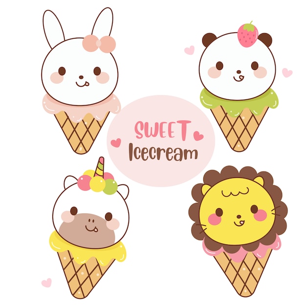 Illustration of animal ice cream collection cartoon