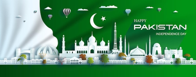 Vector illustration anniversary celebration pakistan day with green flag background