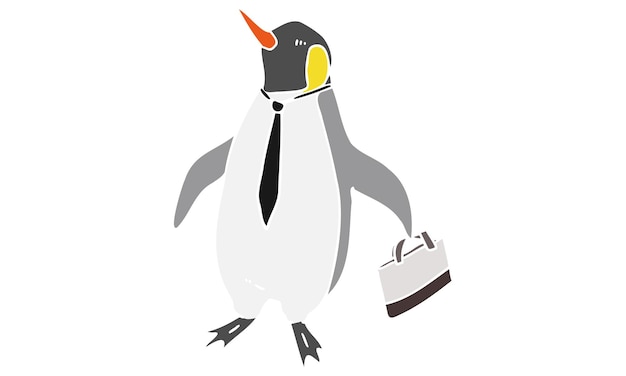 Illustrazione di un impiegato antropomorfo pinguino che tiene la sua borsa e petto