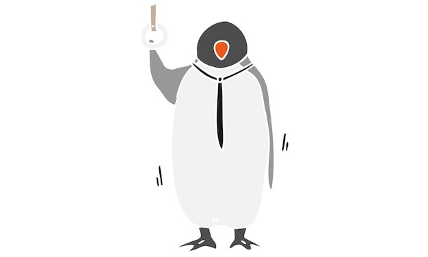 Illustration of an anthropomorphic penguin office worker swinging on a train