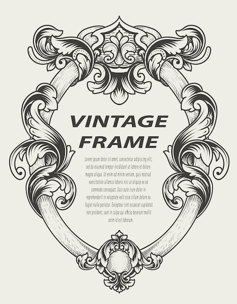 Illustration antique engraving frame monochrome style