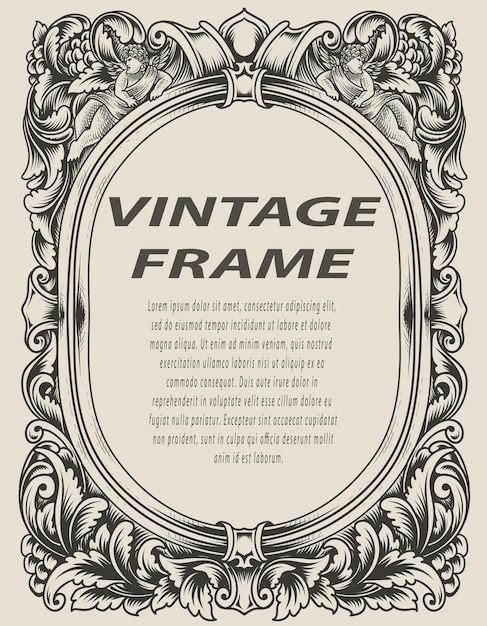 Illustration antique engraving frame monochrome style