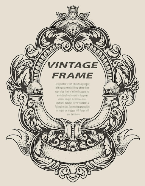 Illustration antique engraving frame monochrome style