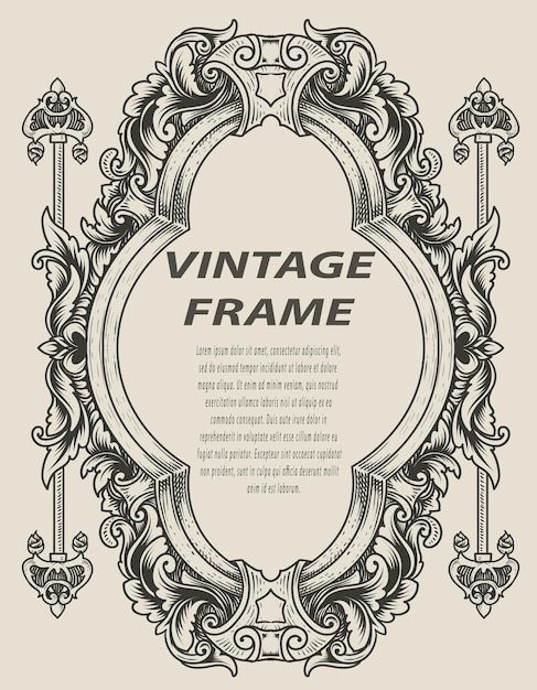 Illustration antique engraving frame monochrome style