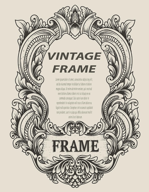 Illustration antique engraving frame monochrome style