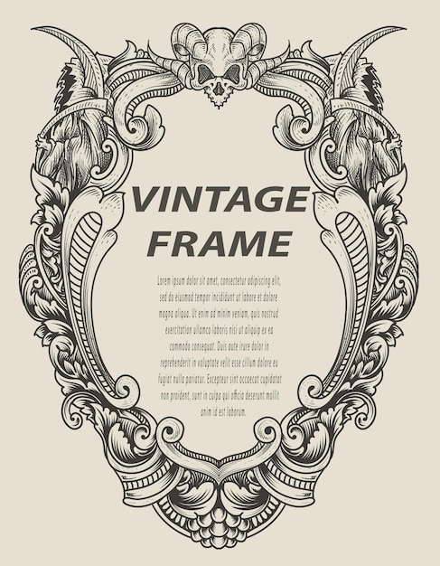 Illustration antique engraving frame monochrome style