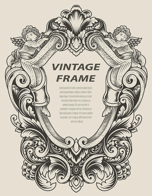 Illustration antique engraving frame monochrome style