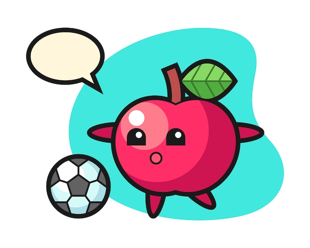 Иллюстрация яблоко мультфильм играет в футбол