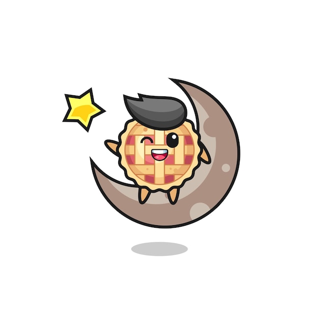 Illustration of apple pie cartoon sitting on the half moon , cute style design for t shirt, sticker, logo element