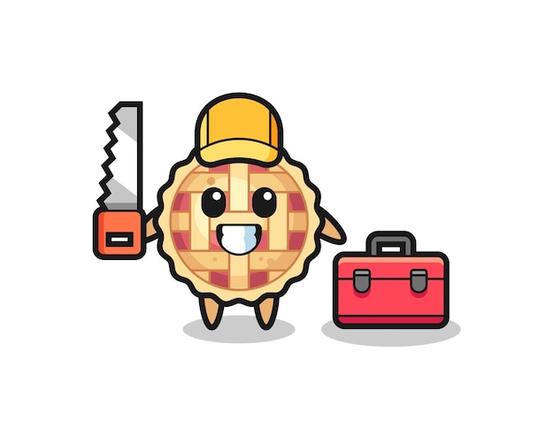 Illustration of apple pie character as a woodworker