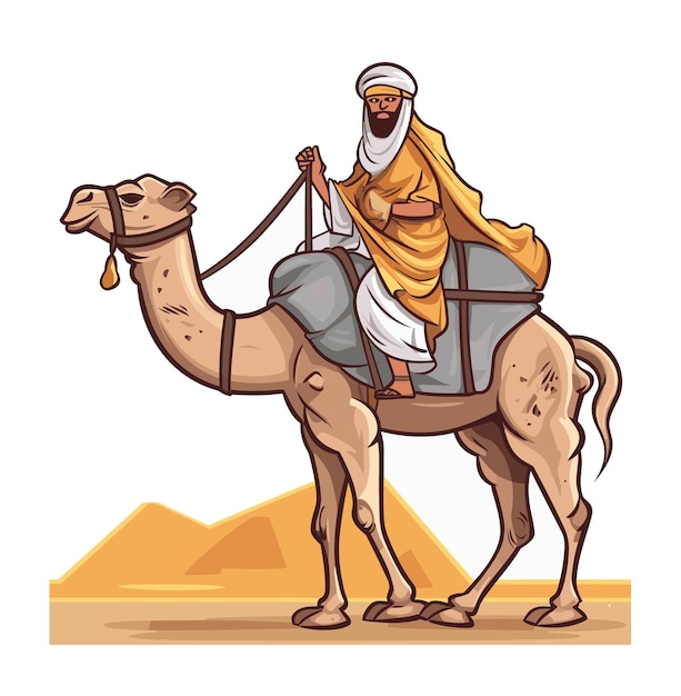 illustration arab in traditional dress riding a camel