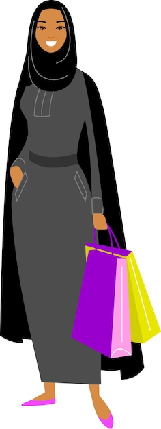 Illustration Arab Woman in Hijab with Shopping Bags