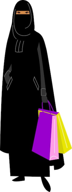 Illustration Arab Woman in Hijab with Shopping Bags