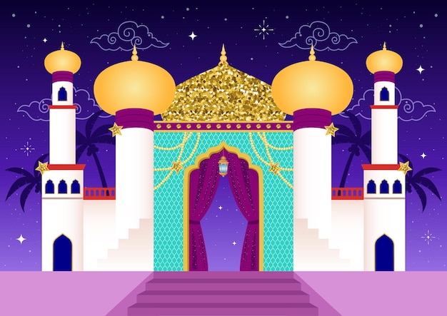 Illustration of arabian castle in the night