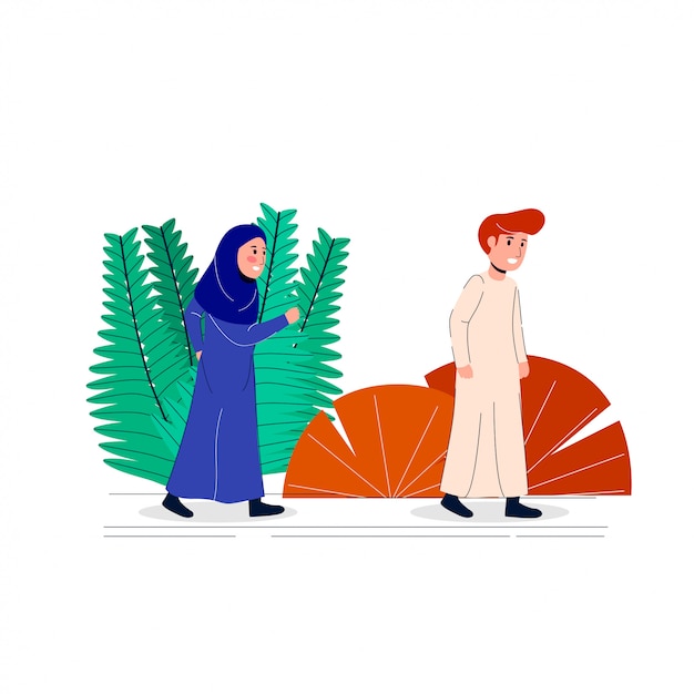 Vector illustration arabian hijab women chase men