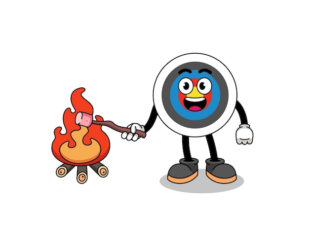 Illustration of archery target burning a marshmallow character design