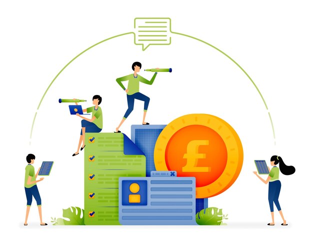 Illustration of archiving financial records and credit scores in organized folders for easy access to banking and debt loans design can be used for landing page startup apps web page ads