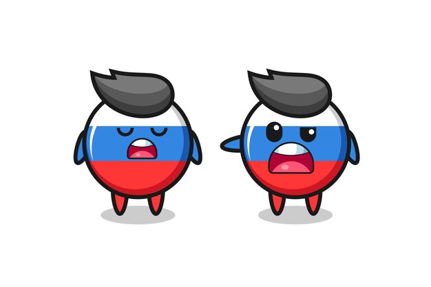 Vector illustration of the argue between two cute russia flag badge characters