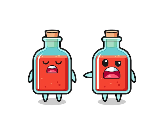 Illustration of the argue between two cute square poison bottle characters