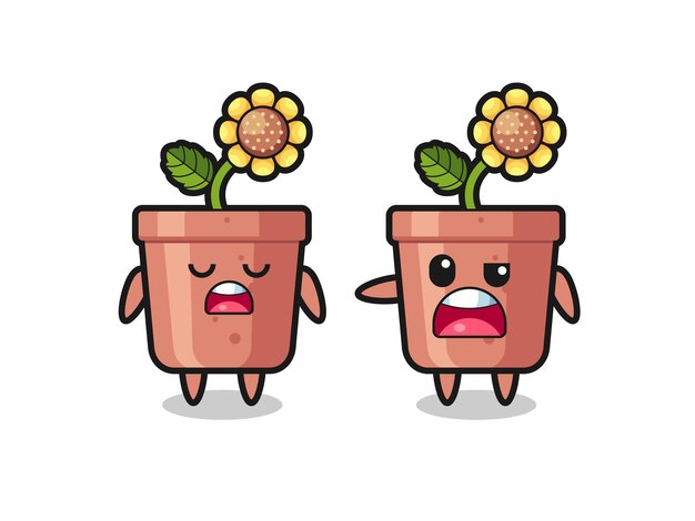 Illustration of the argue between two cute sunflower pot characters , cute style design for t shirt, sticker, logo element