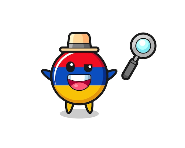 Illustration of the armenia flag mascot as a detective who manages to solve a case cute design