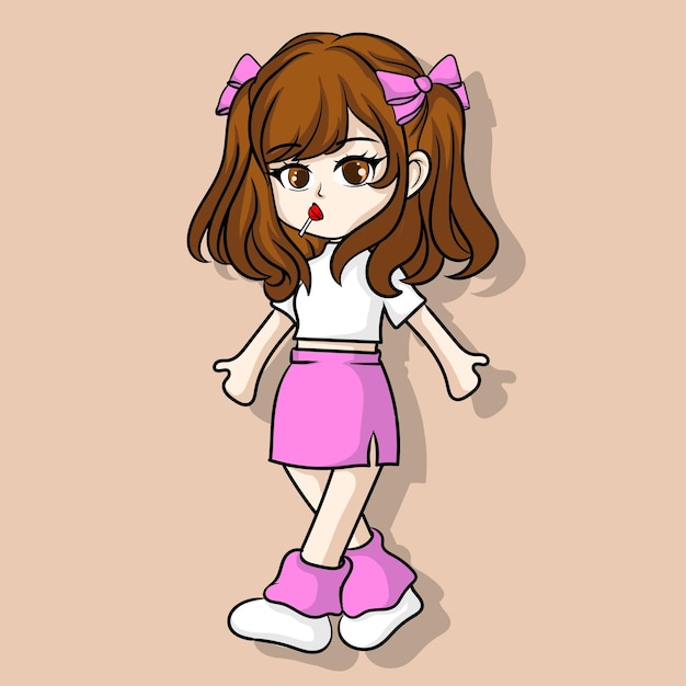 Vector illustration art cute chibi girl with candy character design