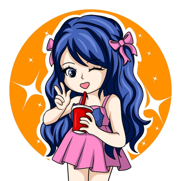 Vector illustration art cute chibi girl with cola character design