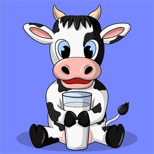 illustration art cute cow with a glass of milk