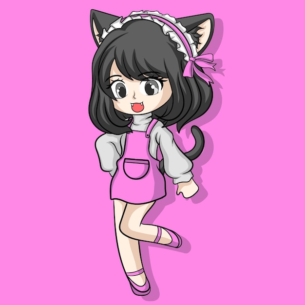 illustration art cute girl with cat ears character design