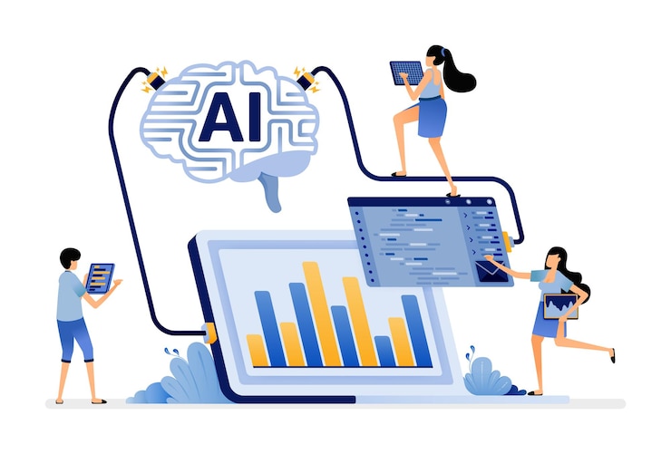 Vector illustration of artificial intelligence develops machine learning