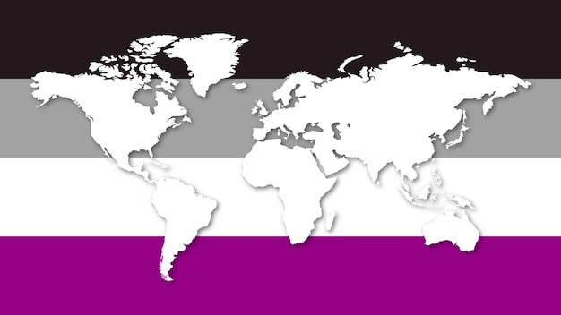 Illustration of Asexual pride flag with a world map