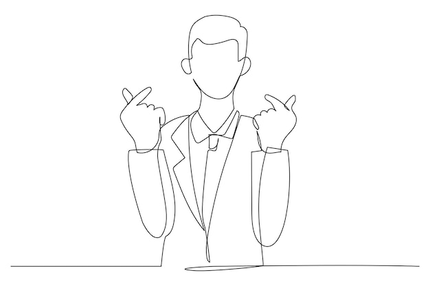 Illustration of asian businessman showing korean finger hearts express sympathy or like One line style art