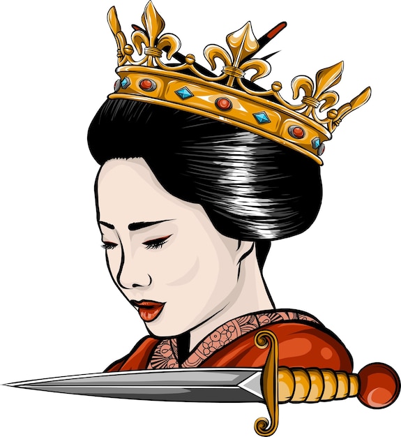 Vector illustration of asian queen with a crown