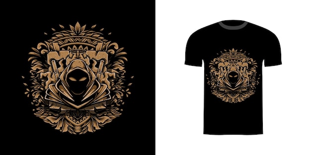 Illustration assassin with engraving ornament for tshirt design