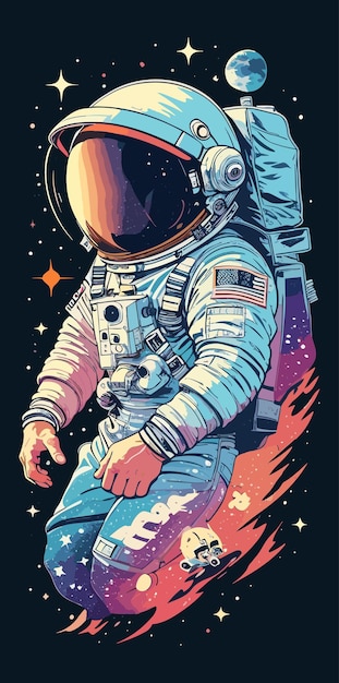Illustration of an astronaut in space with various decorations