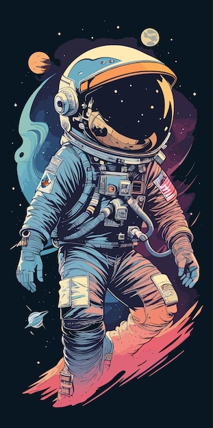 Illustration of an astronaut in space with various decorations