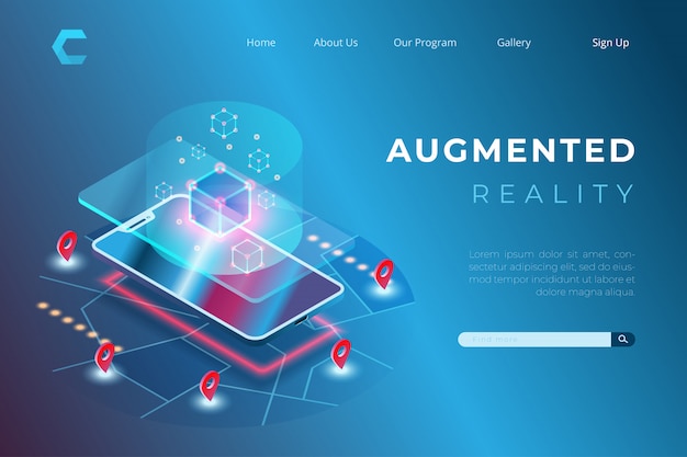 Illustrazione della realtà aumentata con futuri concetti tecnologici in stile isometrico