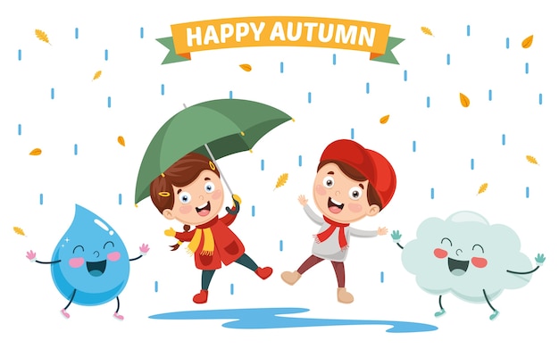 Vector illustration of autumn children